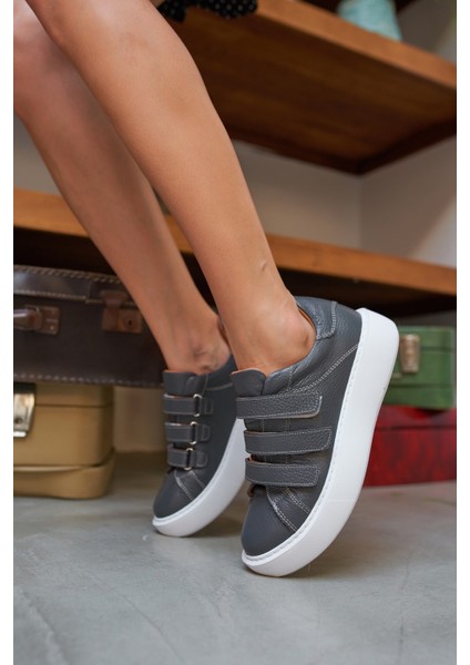 Emma Kadın Antrasit Gercek Deri Cirtli Sneakers modelleri
