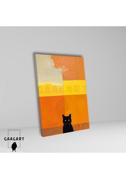 Tekli Dikey Kanvas Tablo Soyut Sanatsal Turuncu ve Siyah Kedi fiyatları