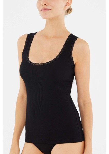 Kadın Kaşkorse Kalın Askılı Işleme Detaylı Atlet 2'li Paket 5010KC