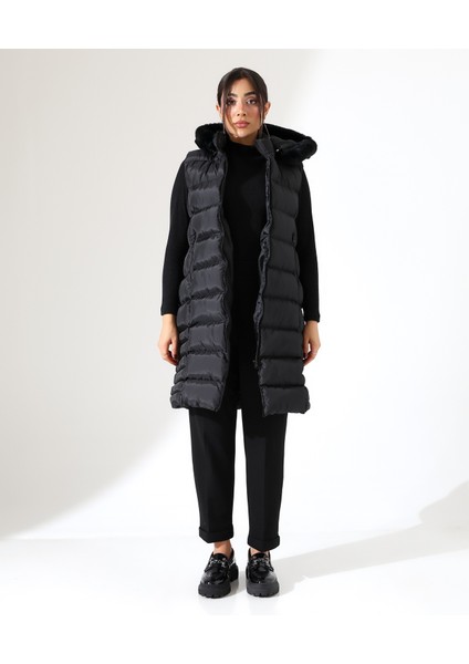 Kadın Kürk Detay Kapitone Şişme Yelek