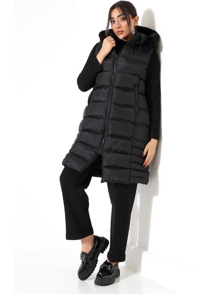 Kadın Kürk Detay Kapitone Şişme Yelek modelleri