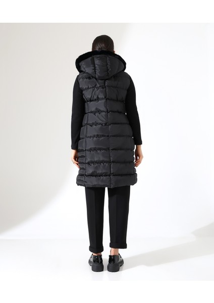 Kadın Kürk Detay Kapitone Şişme Yelek