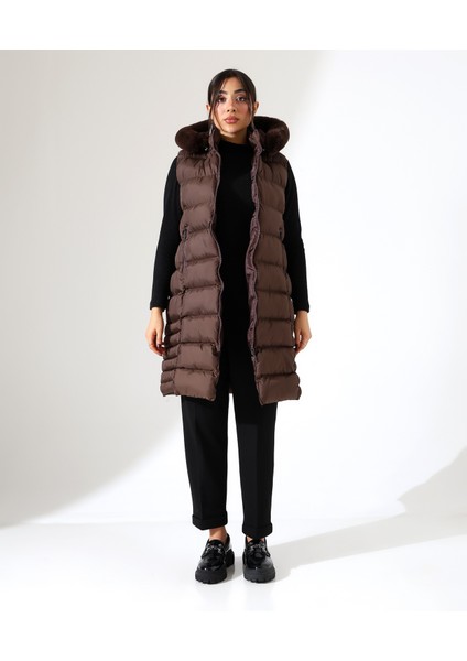 Kadın Kürk Detay Kapitone Şişme Yelek fiyatları