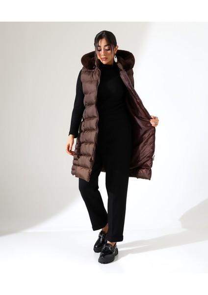 Kadın Kürk Detay Kapitone Şişme Yelek modelleri