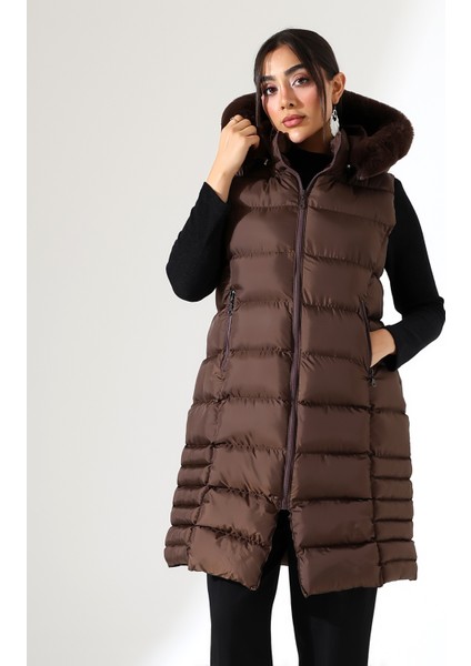 Kadın Kürk Detay Kapitone Şişme Yelek fırsatları