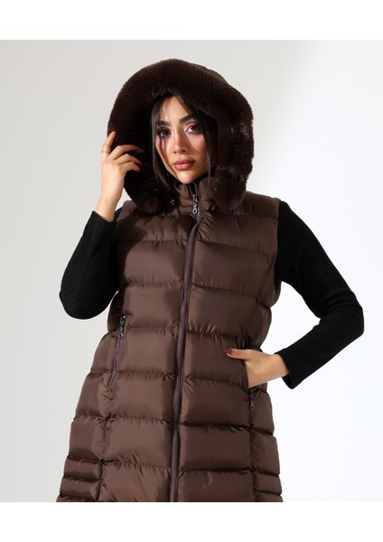 Kadın Kürk Detay Kapitone Şişme Yelek