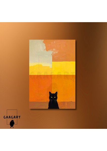 Tekli Dikey Kanvas Tablo Soyut Sanatsal Turuncu ve Siyah Kedi modelleri