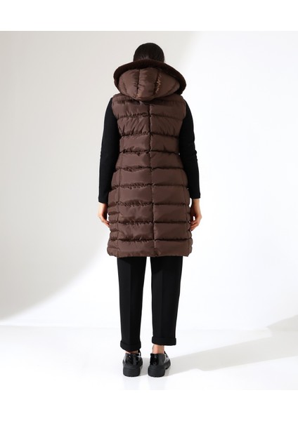 Kadın Kürk Detay Kapitone Şişme Yelek