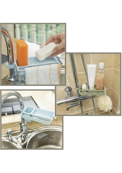Musluğa Takılan Sünger Havlu Askılı Sabun Hazneli Mutfak Banyo Lavabo Düzenleyici Organizer