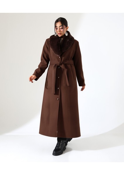 Kadın Şal Yaka Kürk Detay Uzun Büyük Beden Kaşe Kaban indirimleri