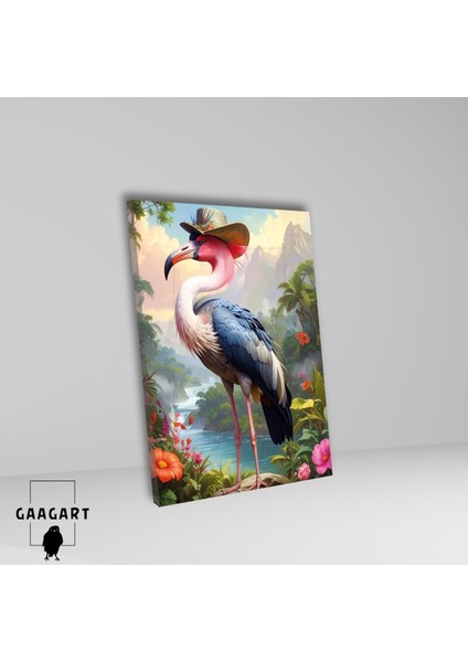 Tekli Dikey Kanvas Tablo Yüksek Kaliteli Renkli Şapkalı Flamingo fiyatları