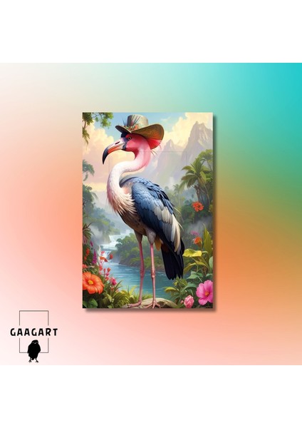 Tekli Dikey Kanvas Tablo Yüksek Kaliteli Renkli Şapkalı Flamingo modelleri