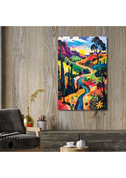 Tekli Dikey Kanvas Tablo Güneşe Giden Yol Manzarası