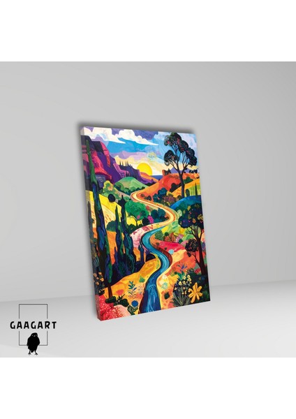 Tekli Dikey Kanvas Tablo Güneşe Giden Yol Manzarası fiyatları
