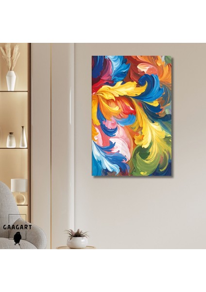 Tekli Dikey Kanvas Tablo Soyut Yaprak Yağlı Boya Görünümlü Fırça Darbeleri