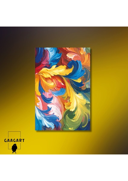 Tekli Dikey Kanvas Tablo Soyut Yaprak Yağlı Boya Görünümlü Fırça Darbeleri modelleri