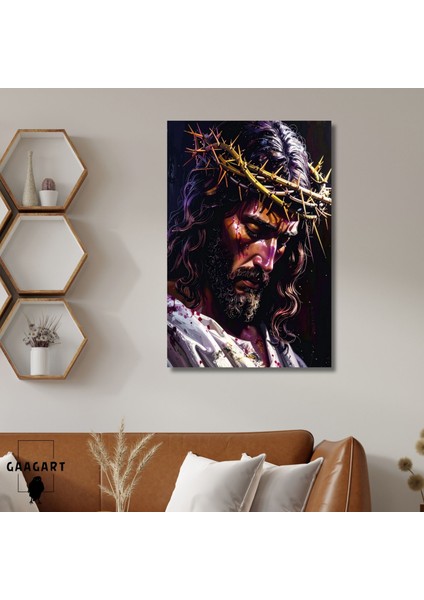 Tekli Dikey Kanvas Tablo Soyut Hz. Isa Silüeti