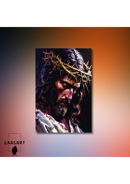 Tekli Dikey Kanvas Tablo Soyut Hz. Isa Silüeti modelleri