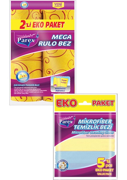 Mega 2'li Rulo Temizlik ve Mikrofiber 5'li Temizlik Bezi Paketi
