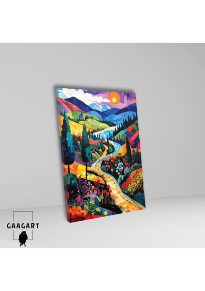 Tekli Dikey Kanvas Tablo Ağaçlar ve Dağlar Manzara Renkli fiyatları