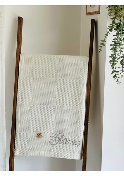 Ftbabycollection Çift Taraflı Kişiye Özel Isim Nakışlı Waffle Pike & Müslin Bebek BATTANIYESI 90X100 CM modelleri