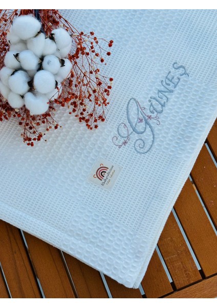 Ftbabycollection Çift Taraflı Kişiye Özel Isim Nakışlı Waffle Pike & Müslin Bebek BATTANIYESI 90X100 CM fırsatları