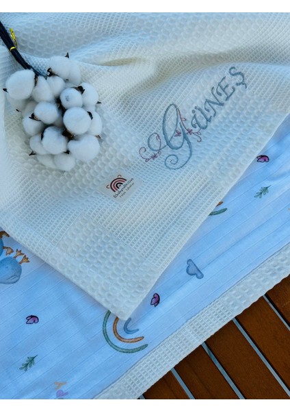 Ftbabycollection Çift Taraflı Kişiye Özel Isim Nakışlı Waffle Pike & Müslin Bebek BATTANIYESI 90X100 CM indirimleri