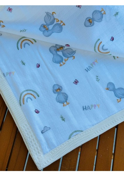Ftbabycollection Çift Taraflı Kişiye Özel Isim Nakışlı Waffle Pike & Müslin Bebek BATTANIYESI 90X100 CM