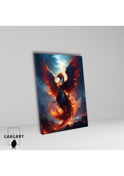 Tekli Dikey Kanvas Tablo Alevler Lavlar Içerisinde Zümrüdü Anka Kuşu fiyatları