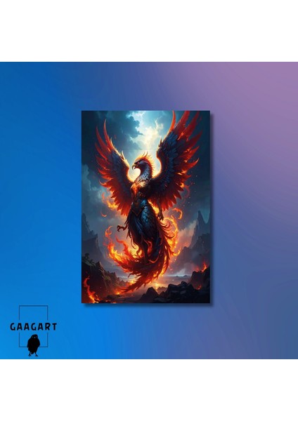 Tekli Dikey Kanvas Tablo Alevler Lavlar Içerisinde Zümrüdü Anka Kuşu modelleri