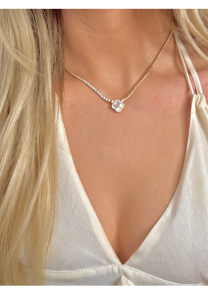 Çelik Dönmeyen Su Yolu Kolye Zirkon Taşlı Kolye