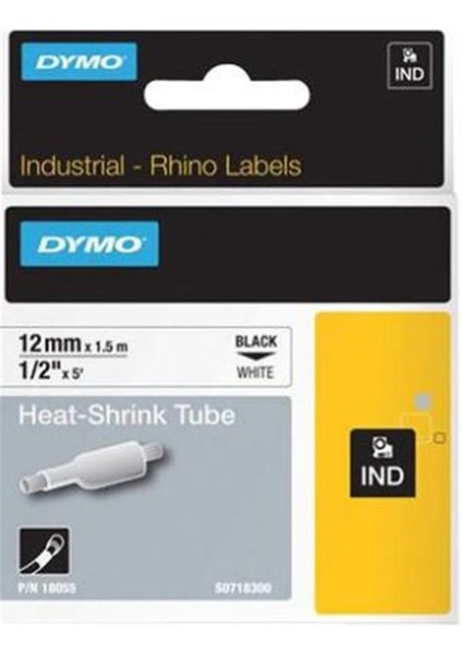 Dymo 18055 Rhinopro Beyaz-Siyah Isıyla Küçülen Şerit 12 mm x 1,5 mt