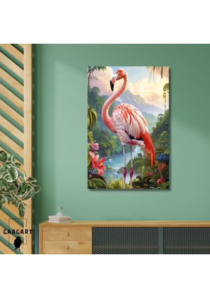 Tekli Dikey Kanvas Tablo Yüksek Kaliteli Renkli Flamingo