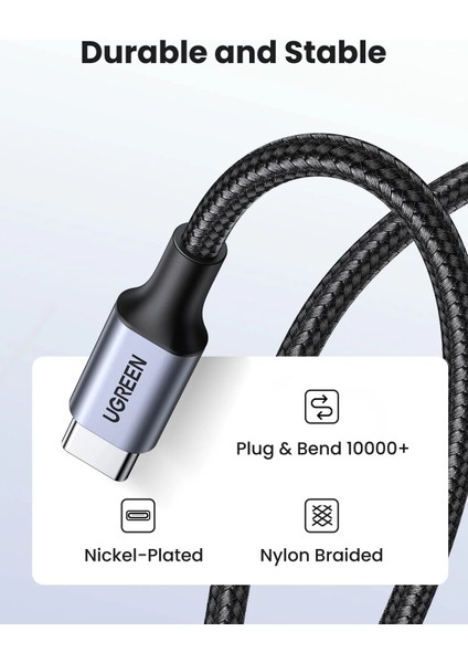 Usb-C 60W 3A Qc Pd Örgülü Hızlı Şarj Kablosu, 0,5 Metre, Siyah, 50149 modelleri