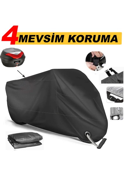 Kanuni Moped Turbo Motor Brandası ( Kilit Uyumlu) Siyah Arka Çanta Uyumlu Motorsiket Brandası Motor Örtüsü Çadır Su Geçirmez Motosiklet Brandası