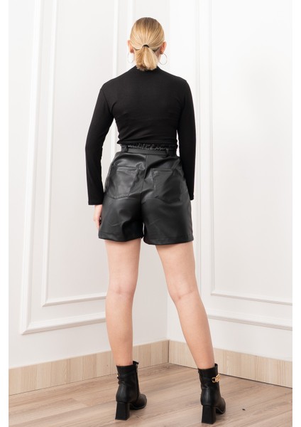 Beli Lastikli Kemerli ve Cepli Şardonlu Deri Şort 30321 modelleri