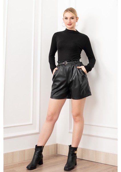 Beli Lastikli Kemerli ve Cepli Şardonlu Deri Şort 30321 fırsatları