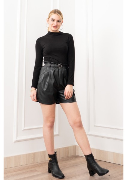 Beli Lastikli Kemerli ve Cepli Şardonlu Deri Şort 30321 indirimleri