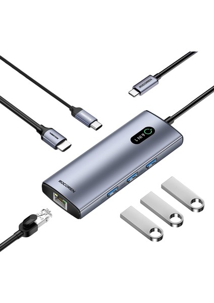 6 Portlu 4K 30Hz Gigabit Ethernet 3*usb3.0 Pd 100W Destekli Hub Çoklayıcı