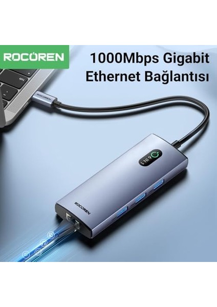6 Portlu 4K 30Hz Gigabit Ethernet 3*usb3.0 Pd 100W Destekli Hub Çoklayıcı modelleri
