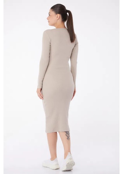 Düz Bisiklet Yaka Kadın Midi Elbise modelleri