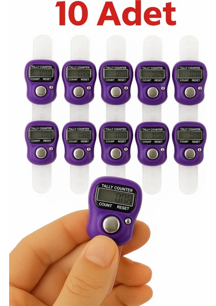 10 Adet Mor – Dijital Parmak Tipi Yüzük Tesbih, Namaz Zikir Sayacı