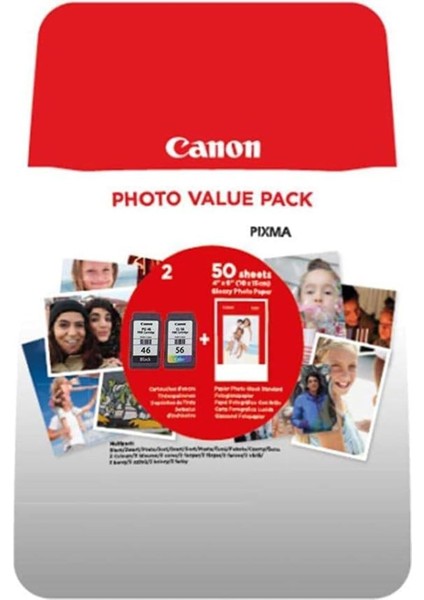 Pg-46/cl-56 Orijinal Photo Value Pack 9059B003, 300 Sayfa Baskı, Kırmızı