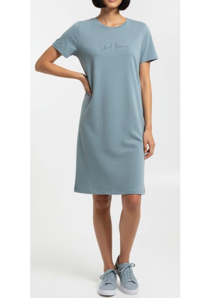 Kısa Kol Pamuklu Midi Boy Elbise