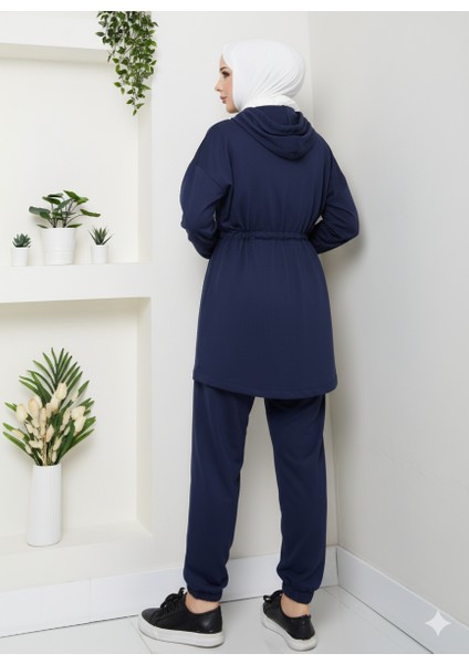 Modal Kumaş Bağlama Detay Fermuarlı Kapüşonlu Tesettür Eşofman Takımı fiyatları