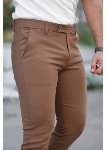 Erkek Taba Kaliteli Esnek Likralı Bilek Boy Kumaş Pantolon modelleri