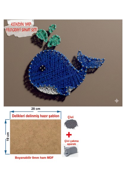 Ip Sanatı Dikkat Geliştirici El Becerisi Çocuk Montessori Eğitimi Filografi Hazır Set Balina