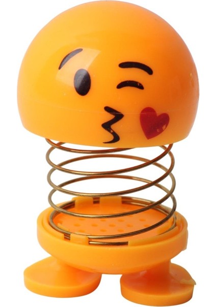 Öpücük Atan Emoji Smile Zıp Zıp Kafa 8 cm Araba Torpido Süsü Masaüstü Dekoratif Figür Pasta Süsü