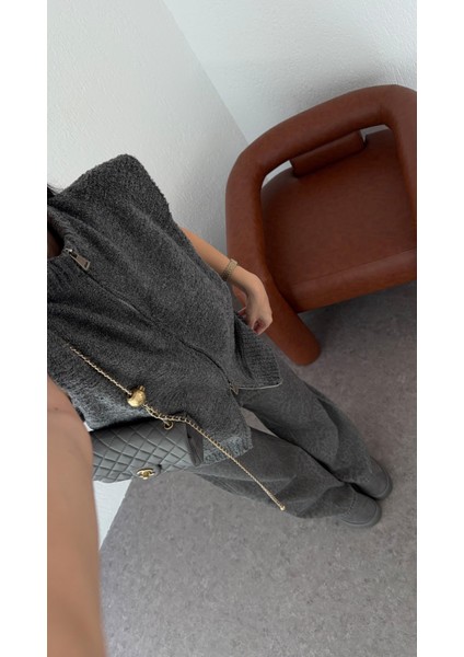 T Kol Çift Fermuarlı Antrasit Yelek modelleri