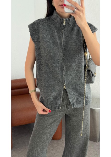 T Kol Çift Fermuarlı Antrasit Yelek fırsatları